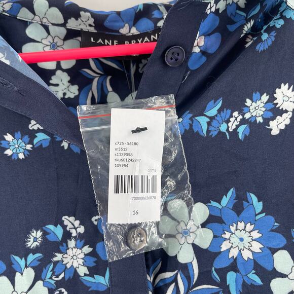 LANE BRYANT Dress Size 16 Button Down Blue Floral Knee Length NWT Plus Curvy - Picture 6 of 16